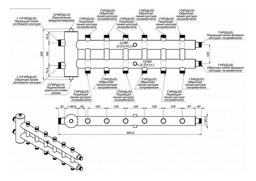Коллектор компланарный с гидравлическим разделителем Прокситерм GSK 32-7
