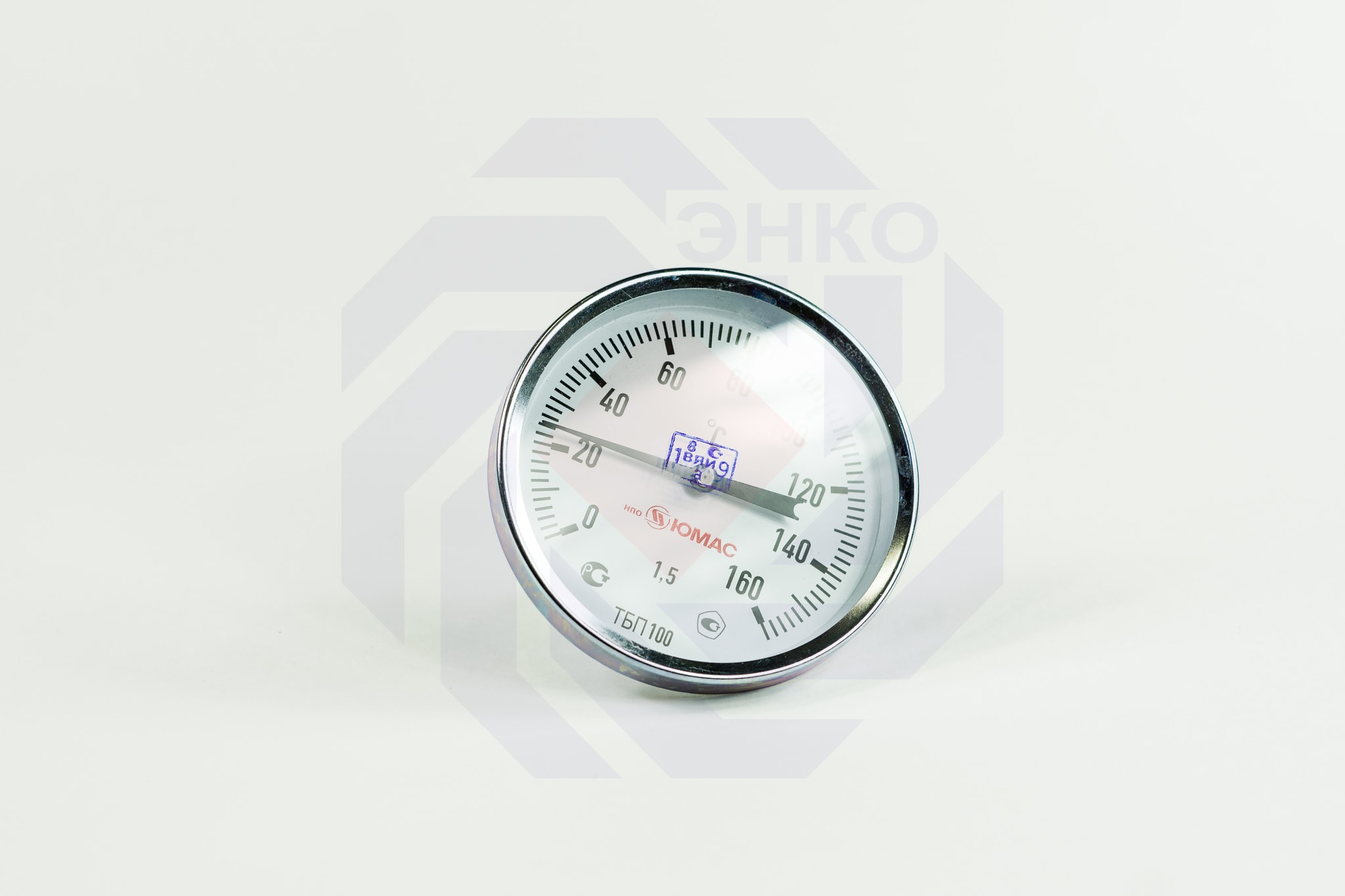 Термометр биметаллический аксиальный ЮМАС ТБП100/50/Т 0-160 °С 100 мм ½"