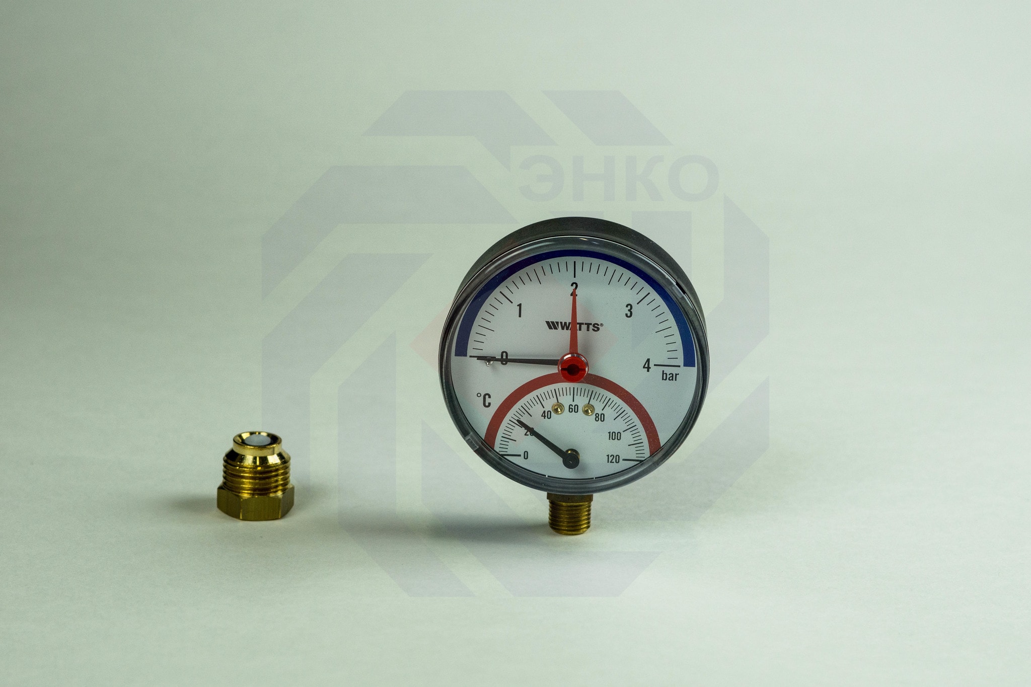Термоманометр радиальный WATTS TMRA (F+R828) 0-120 °С 0-4 бар 80 мм ½"